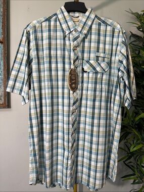 Backpacker coolingShort-Sleeve Plaid Button-Down Shirt wrinkle resistant NEW XLT